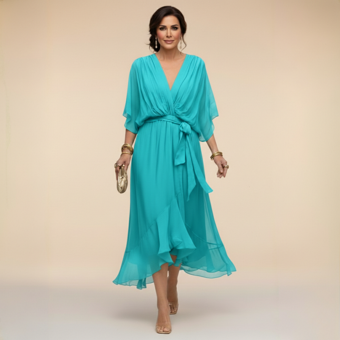 Mariola - Elegancka Sukienka Maxi z Dekoltem w Kształcie V