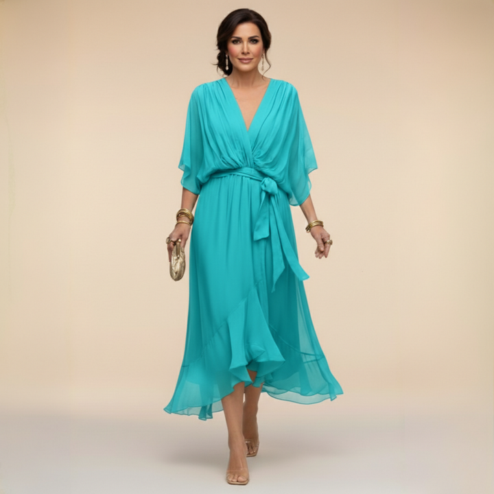 Mariola - Elegancka Sukienka Maxi z Dekoltem w Kształcie V