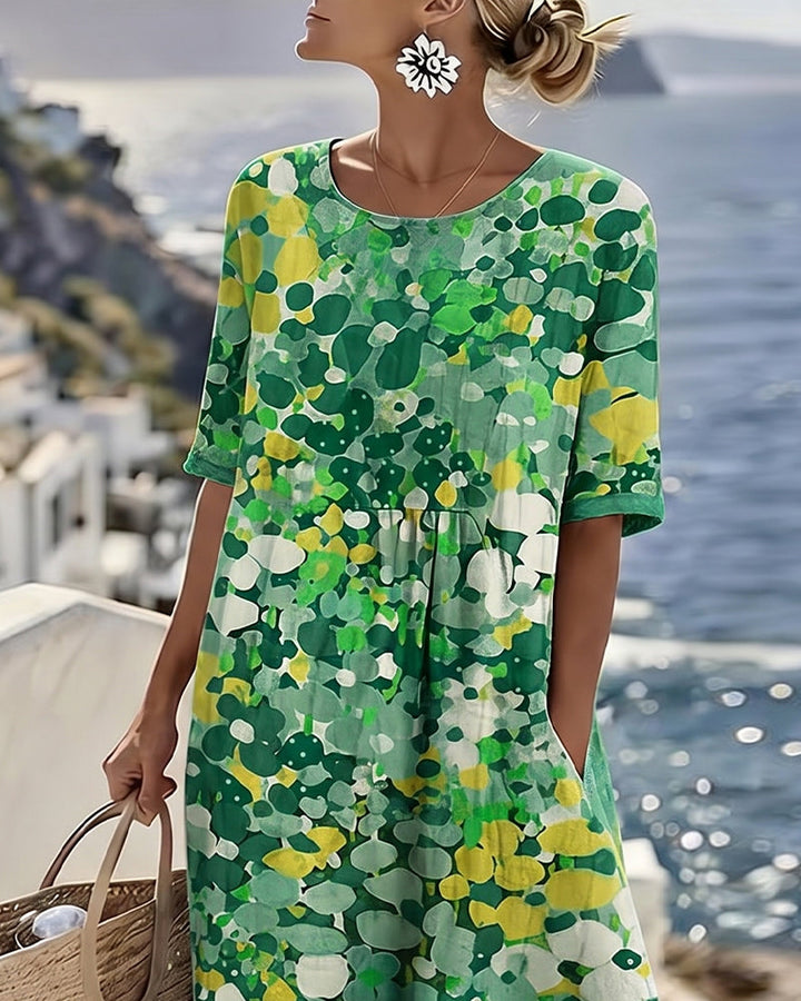 Natalia - Elegancka Kwiatowa Sukienka Midi Na Lato