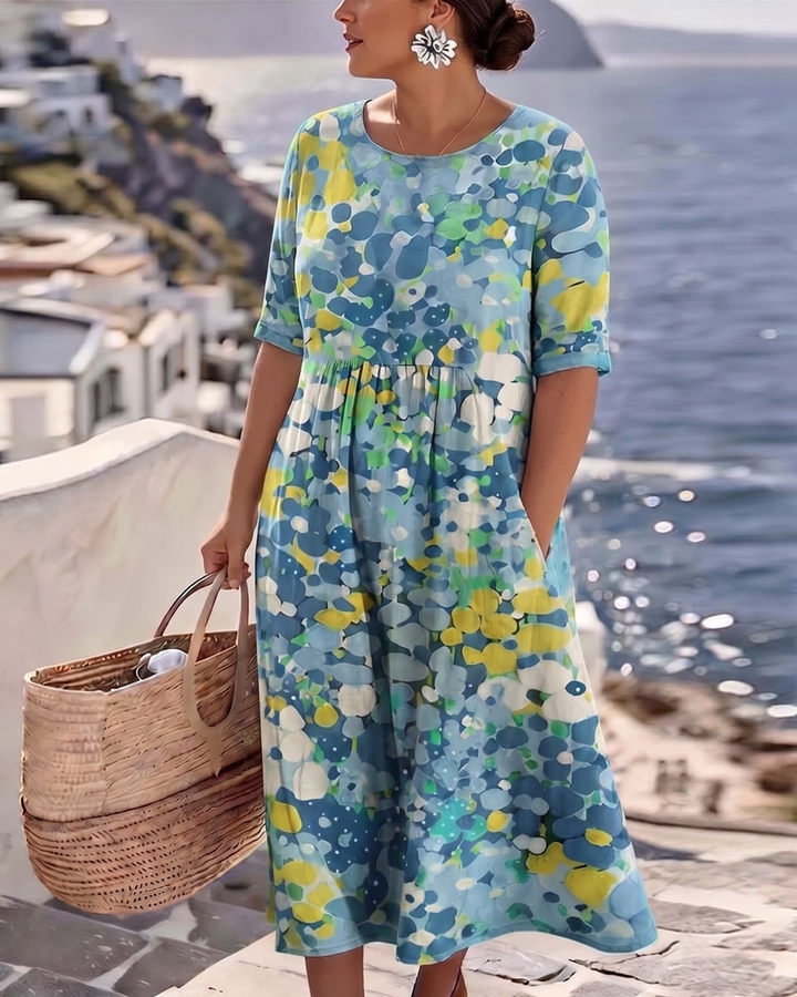 Natalia - Elegancka Kwiatowa Sukienka Midi Na Lato