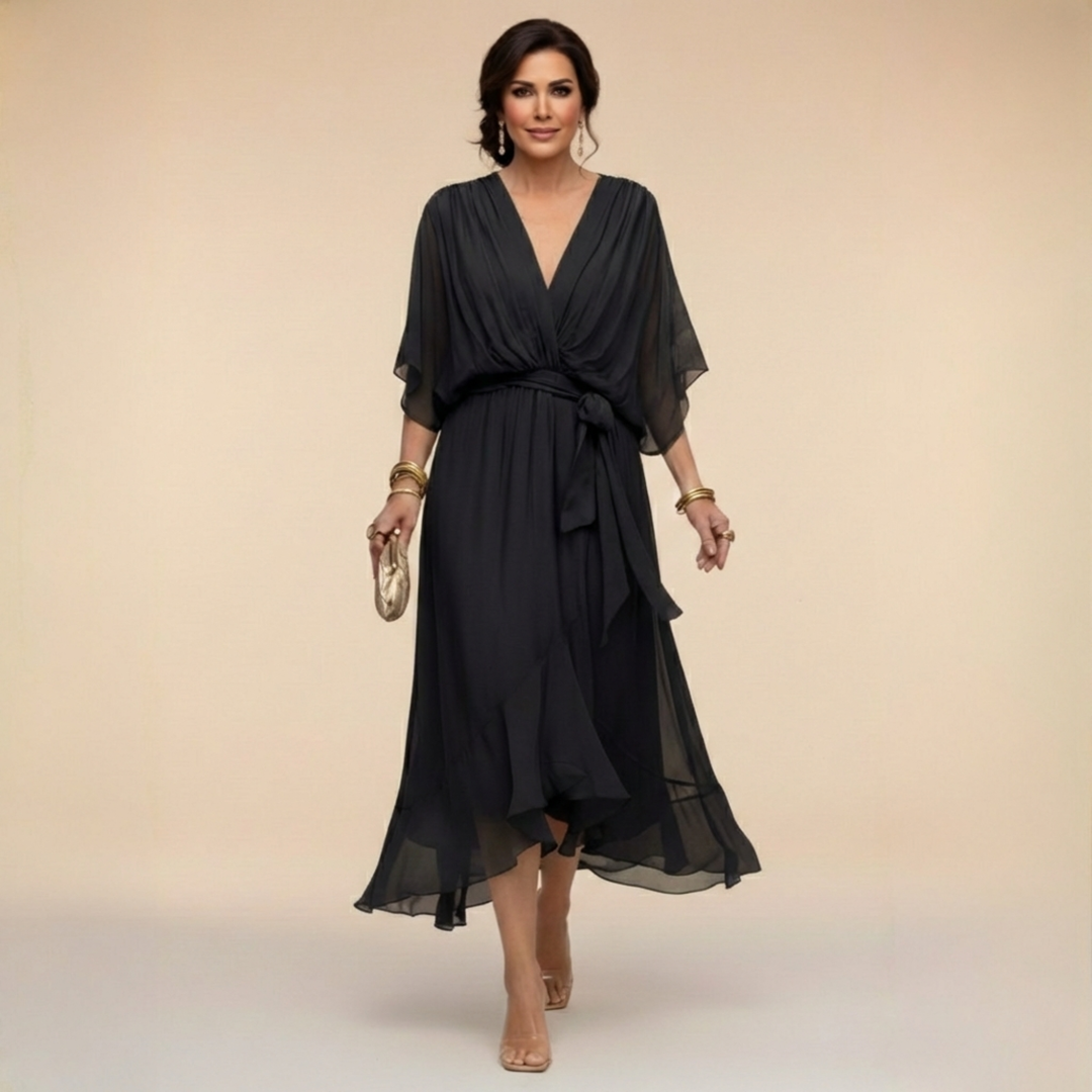Mariola - Elegancka Sukienka Maxi z Dekoltem w Kształcie V