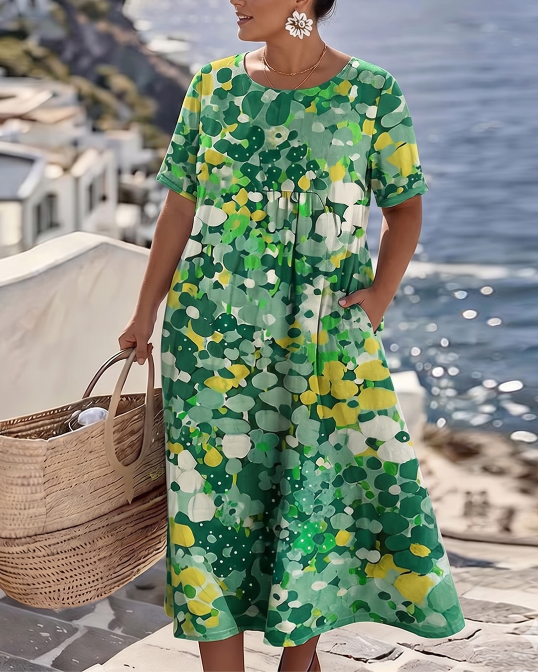 Natalia - Elegancka Kwiatowa Sukienka Midi Na Lato