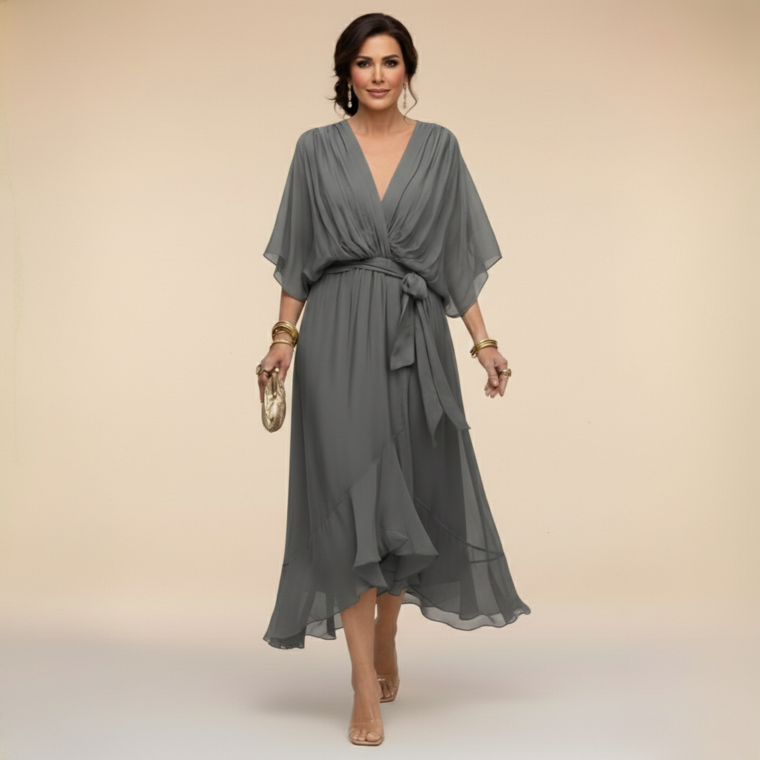Mariola - Elegancka Sukienka Maxi z Dekoltem w Kształcie V