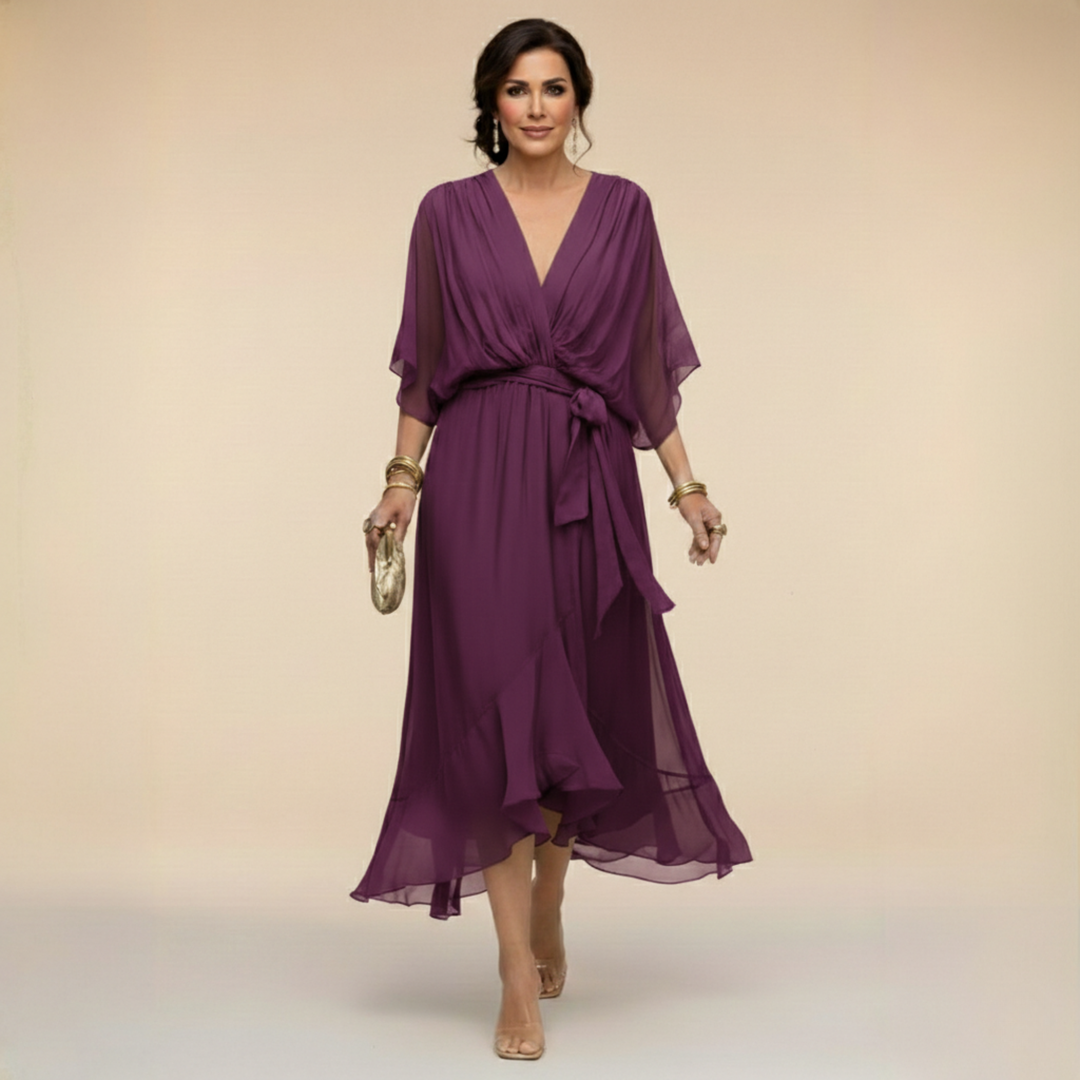 Mariola - Elegancka Sukienka Maxi z Dekoltem w Kształcie V