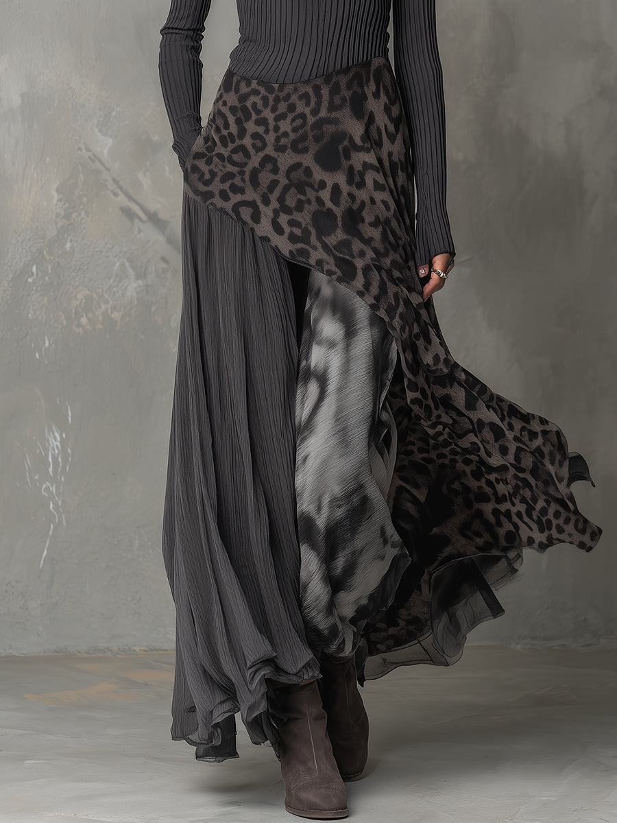 Martina - Długa sukienka w stylu boho z leopardzim nadrukiem