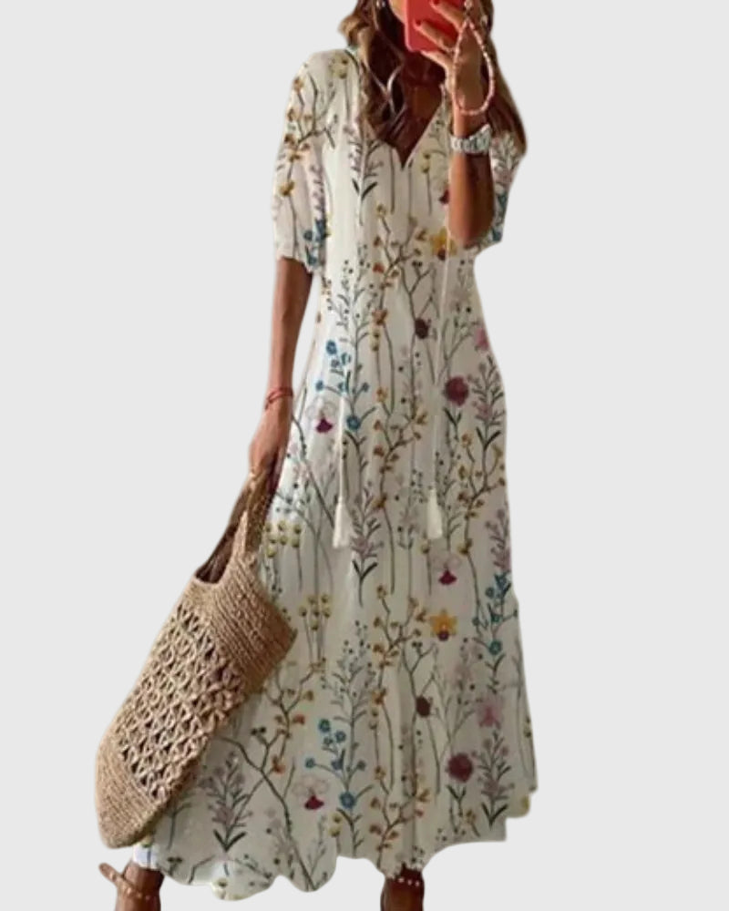 Sabina - Boho Vintage Letnia Sukienka Maxi