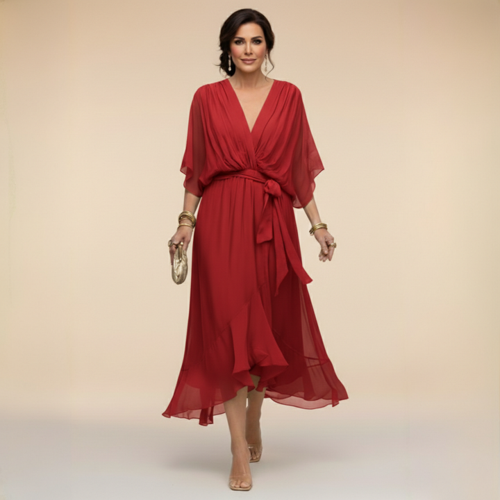 Mariola - Elegancka Sukienka Maxi z Dekoltem w Kształcie V
