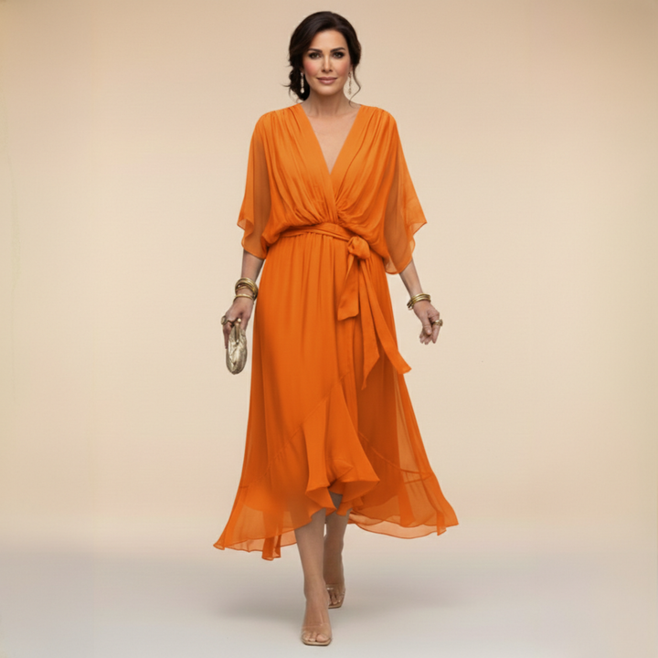 Mariola - Elegancka Sukienka Maxi z Dekoltem w Kształcie V
