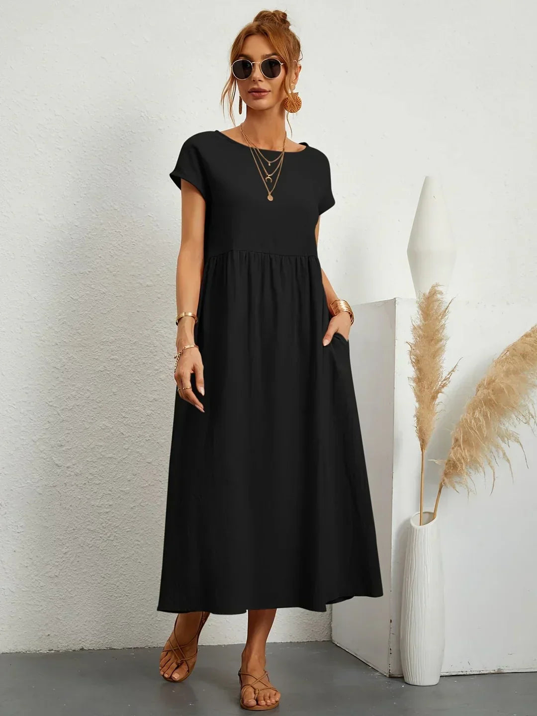 Lucyna - Midi sukienka w płynnej elegancji ponadczasowej