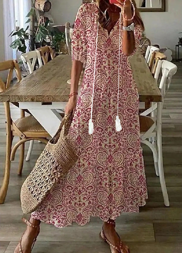 Sabina - Boho Vintage Letnia Sukienka Maxi
