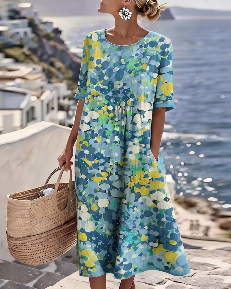 Natalia - Elegancka Kwiatowa Sukienka Midi Na Lato