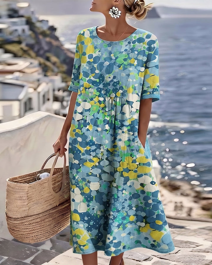 Natalia - Elegancka Kwiatowa Sukienka Midi Na Lato