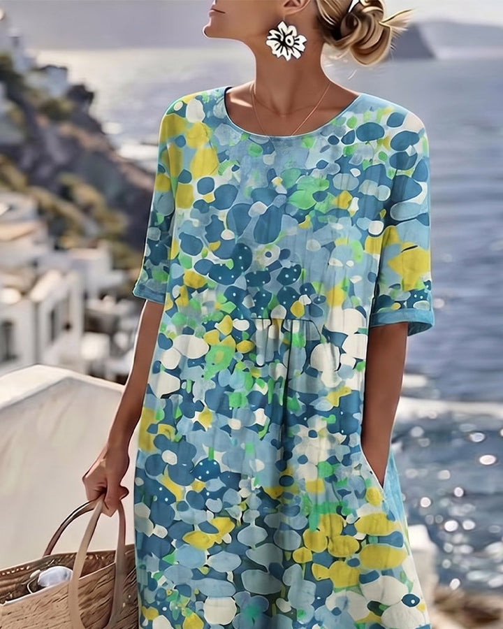 Natalia - Elegancka Kwiatowa Sukienka Midi Na Lato
