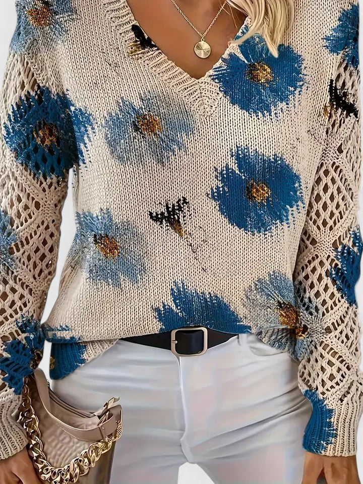 Wysława – Elegancki sweter z kwiatami