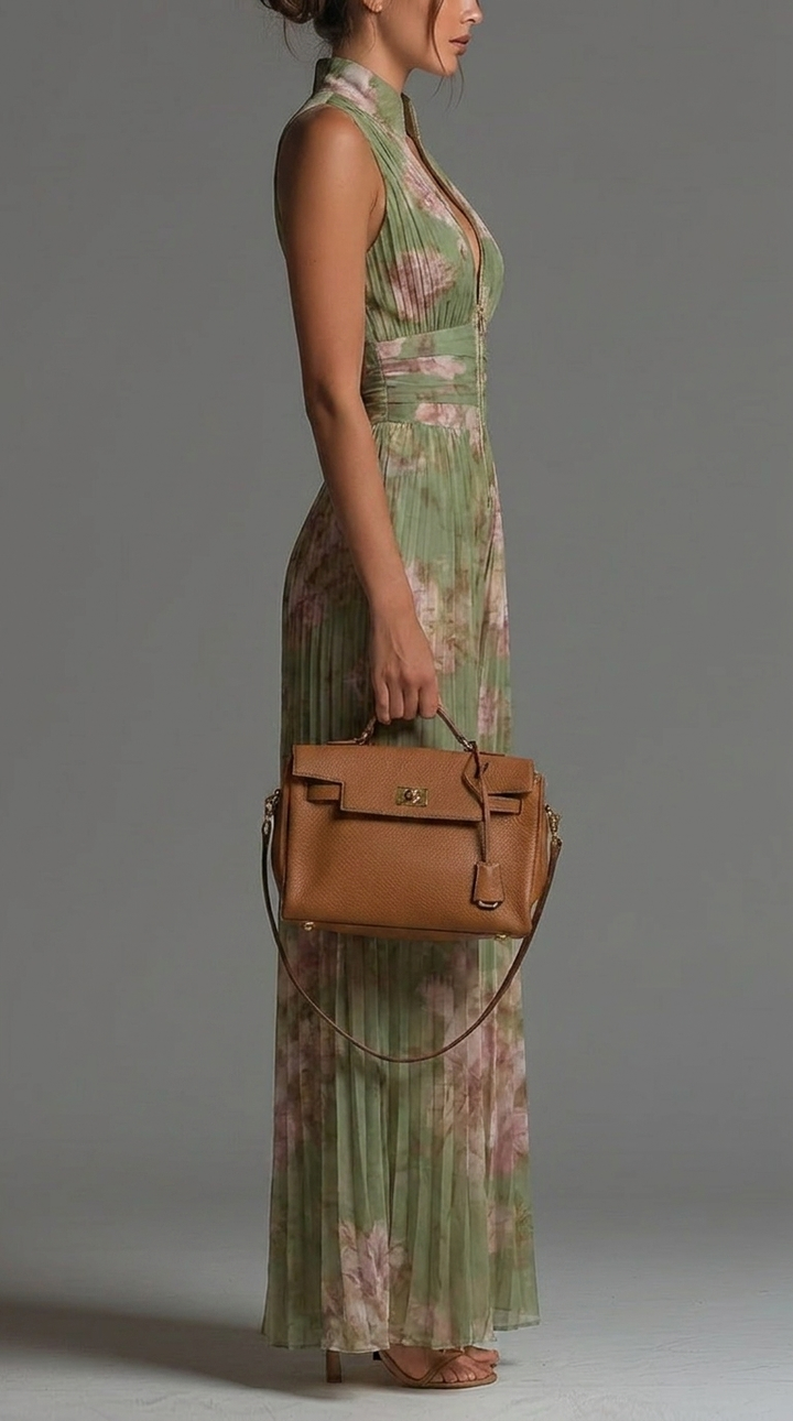 Aneta – Plisowany Kwiatowy Kombinezon z Chiffonu
