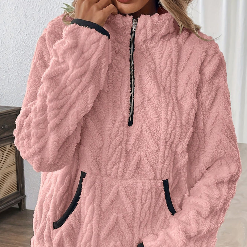 Rozalinda – Bluza z miękkiego pluszu z półzamkiem i kieszenią kangurką