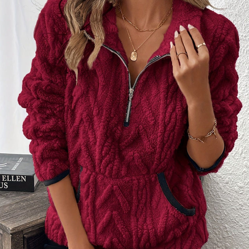 Rozalinda – Bluza z miękkiego pluszu z półzamkiem i kieszenią kangurką